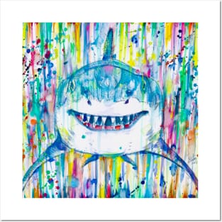 HAPPY SHARK - watercolor portrait Posters and Art